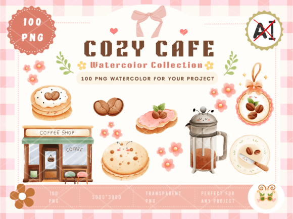 Download Cozy Cafe Watercolor PNG - Premium Resources